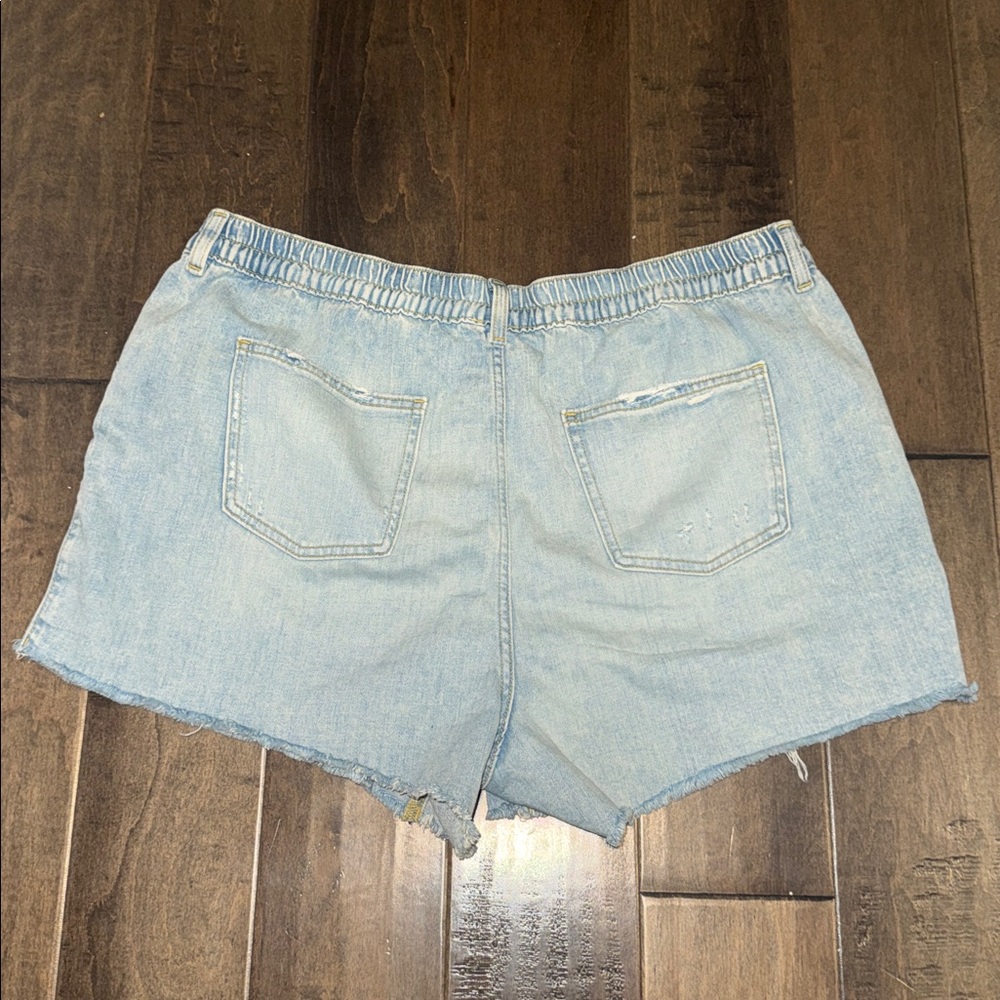 aerie Light Blue Distressed Denim Cutoff Shorts Elastic‎ Waist Size XL NWT - Picture 8 of 12